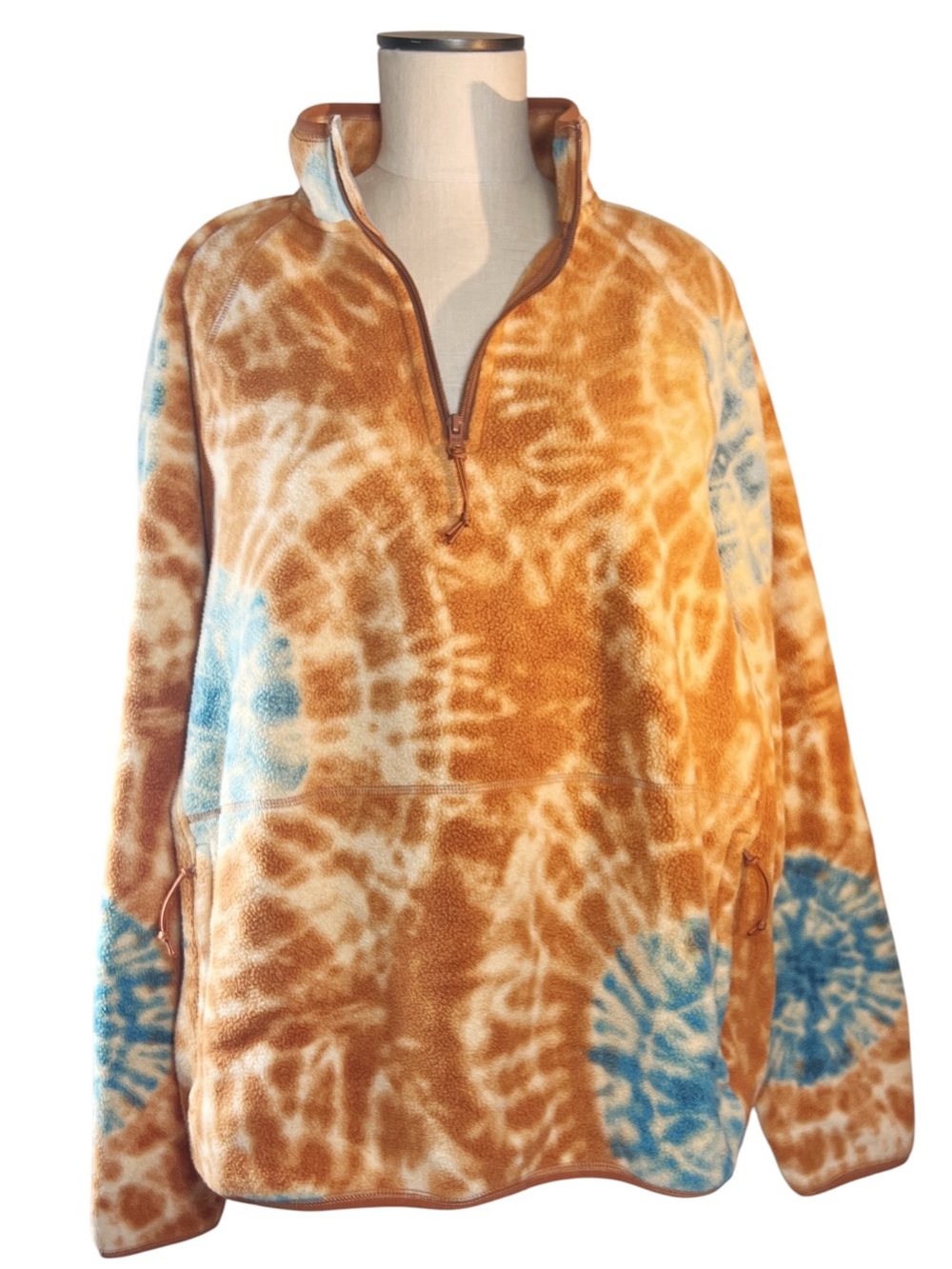 J. Crew Nordic Tie-Dye Quarter-Zip Fleece Pullover Rust and Blue Outdoors Hiking
